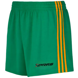Custom GAA Gaelic Shorts featuring lightweight performance fabric, club crest branding, sponsor logos, player number customization, and team colours for Gaelic Games teams.