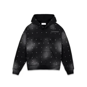 Custom rhinestone bling hoodie with crystal embellishments and premium streetwear design by SIPRAS Industries.