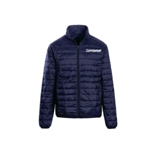 Elite custom GAA puffer jacket featuring premium thermal insulation, weather-resistant construction, embroidered club crest, sponsor logos, county team colours, and professional Gaelic Games winter outerwear for Gaelic Football, Hurling, Camogie, and LGFA teams.
