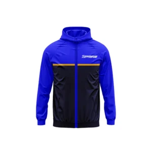 Custom GAA Coaches Jacket featuring premium performance fabric, embroidered club crest, sponsor logos, county branding, team colours, player and staff personalization, and professional Gaelic Games outerwear for Gaelic Football, Hurling, Camogie, and LGFA teams.