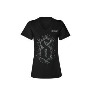 Custom rhinestone bling t-shirts with crystal designs manufactured by SIPRAS Industries