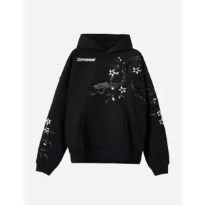 Premium custom distressed embroidered hoodie with heavyweight oversized streetwear design by SIPRAS Industries.
