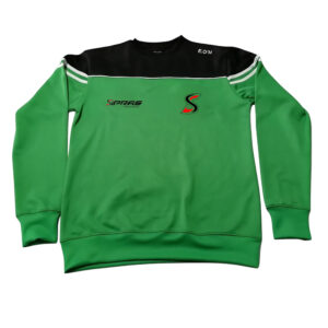Custom GAA Crewneck Jumper featuring premium performance fabric, club crest branding, sponsor logos, and personalized team colours for Gaelic Football, Hurling, and Camogie teams.