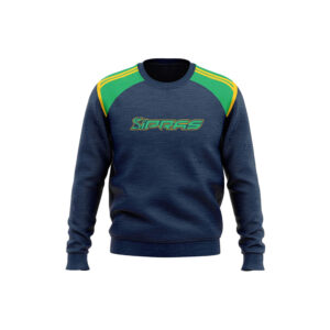 Custom GAA Crewneck Jumper featuring premium performance fabric, club crest branding, sponsor logos, and personalized team colours for Gaelic Games teams.