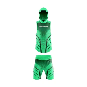 Custom 7V7 Football Uniform with sublimated football jersey and shorts featuring personalised team colours, logos, player names, numbers, and sponsor branding for youth and adult football teams.