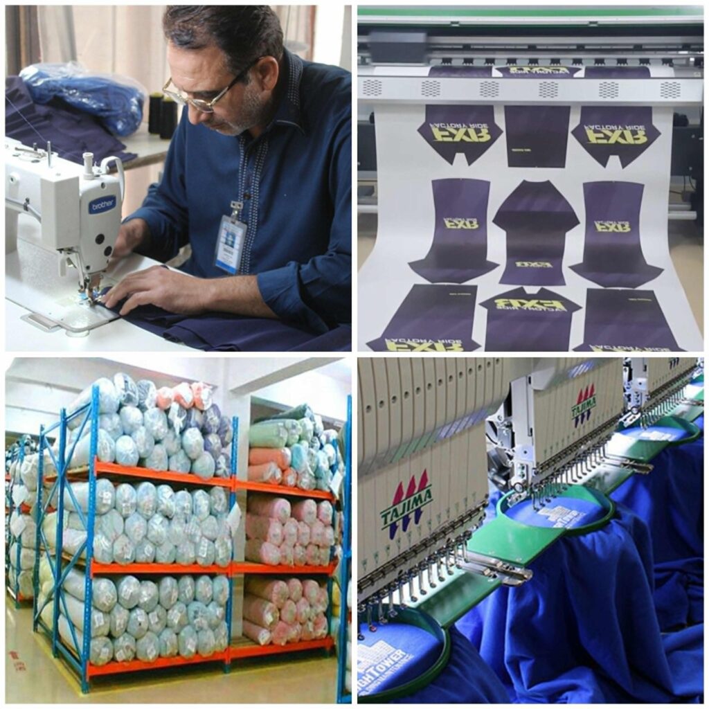 SIPRAS Industries sportswear manufacturing factory stitching printing embroidery and fabric warehouse in Sialkot Pakistan