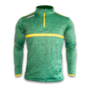 Custom GAA Half Zip Top featuring premium lightweight performance fabric, club crest branding, sponsor logos, player name personalization, and sublimated team colours for Gaelic Games teams.