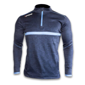 Premium custom GAA half zip training top featuring lightweight moisture-wicking performance fabric, club crest branding, sponsor logos, player name personalization, and fully sublimated team colours for Gaelic Football, Hurling, Camogie, and LGFA teams.