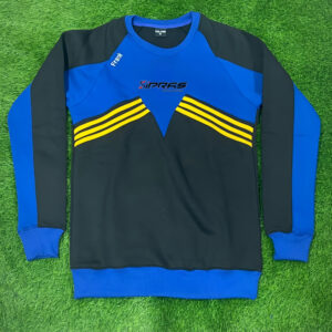 Custom GAA Crewneck Jumper featuring premium performance fabric, club crest customization, sponsor logo branding, team colours, and personalized Gaelic Games teamwear design.
