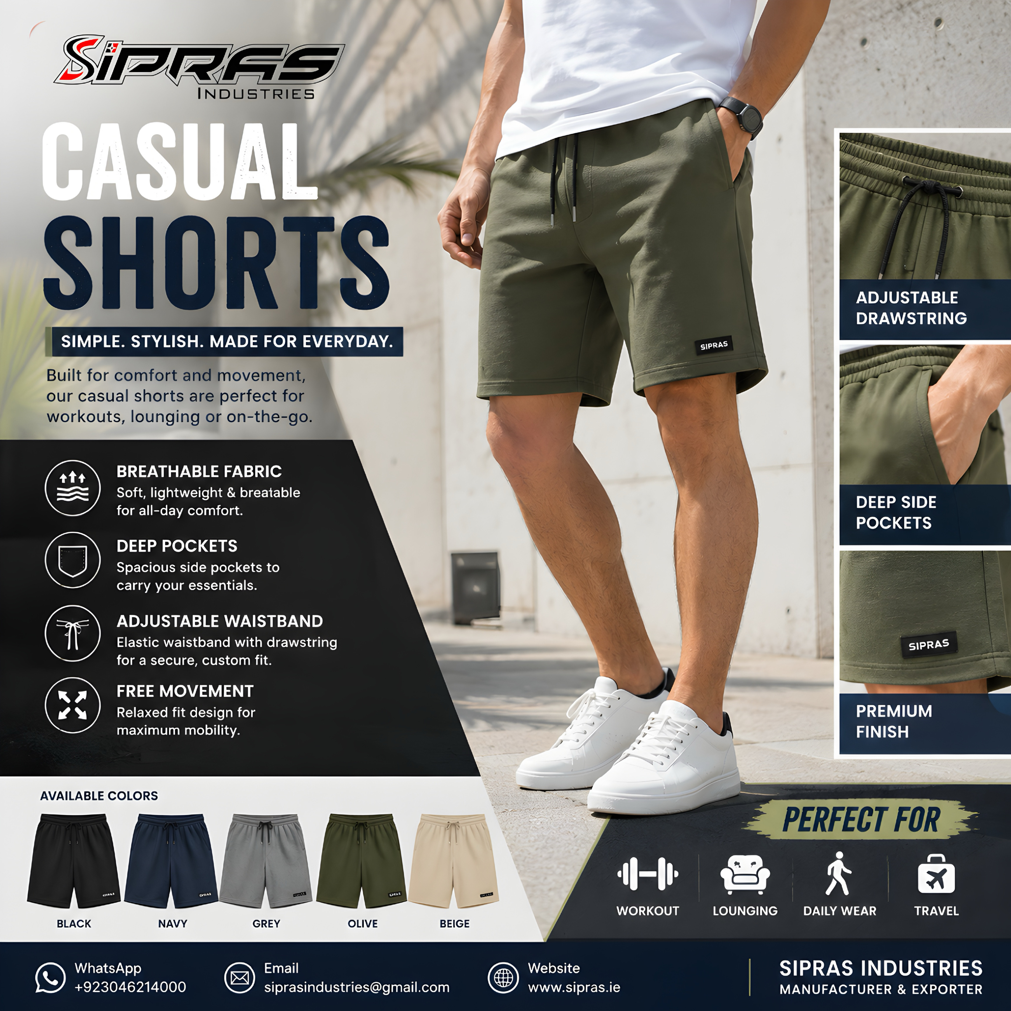 Custom casual shorts manufacturer producing wholesale lifestyle and private-label shorts
