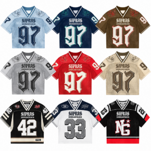 Custom streetwear mesh football jersey with oversized fit, breathable sports mesh and graphic football design