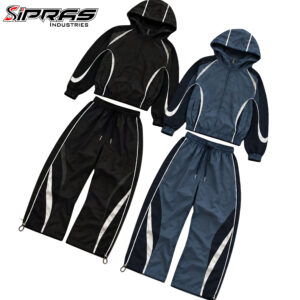 Custom streetwear nylon tracksuit set with matching jacket and trousers