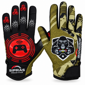Sim racing gloves featuring silicone anti-slip palm, SBR padded palm, and breathable construction for steering wheel control